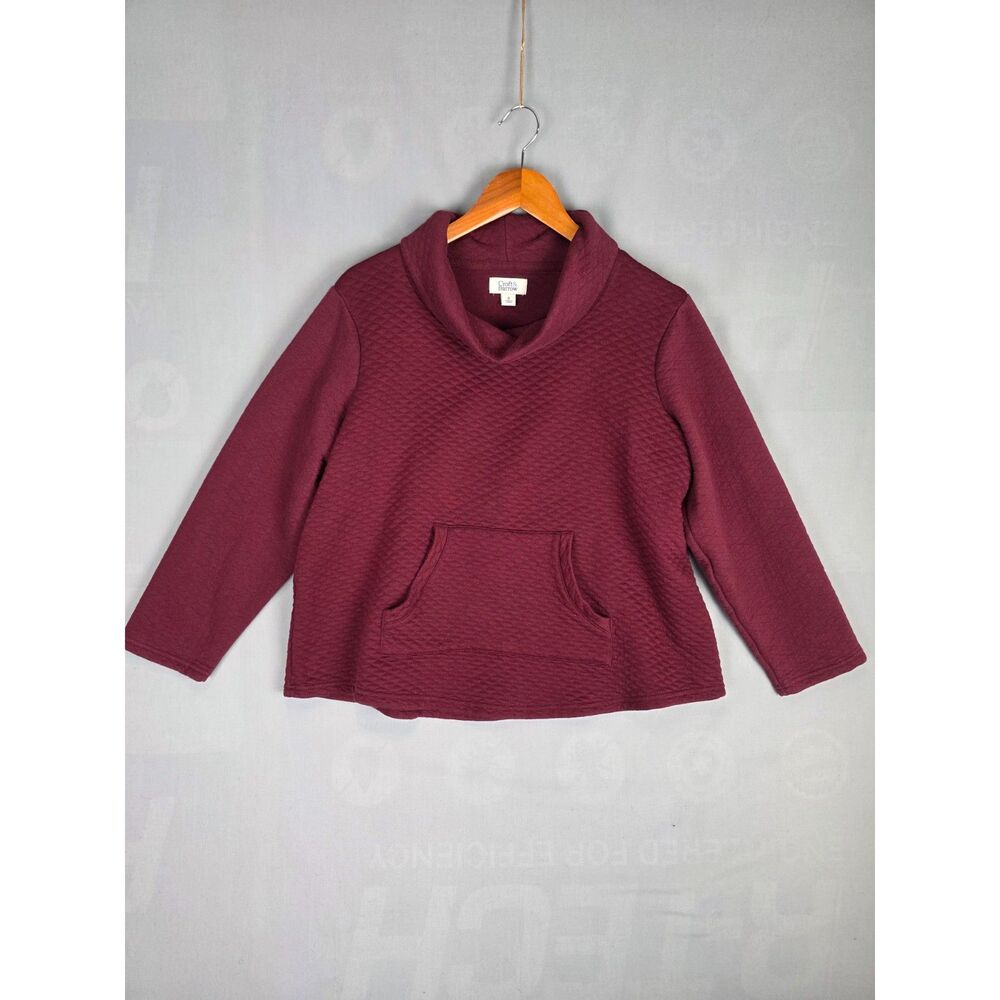 Craft & Barrow Quilted Maroon  Pullcover Cowl Neck Sweatshirt Size XL Cozy